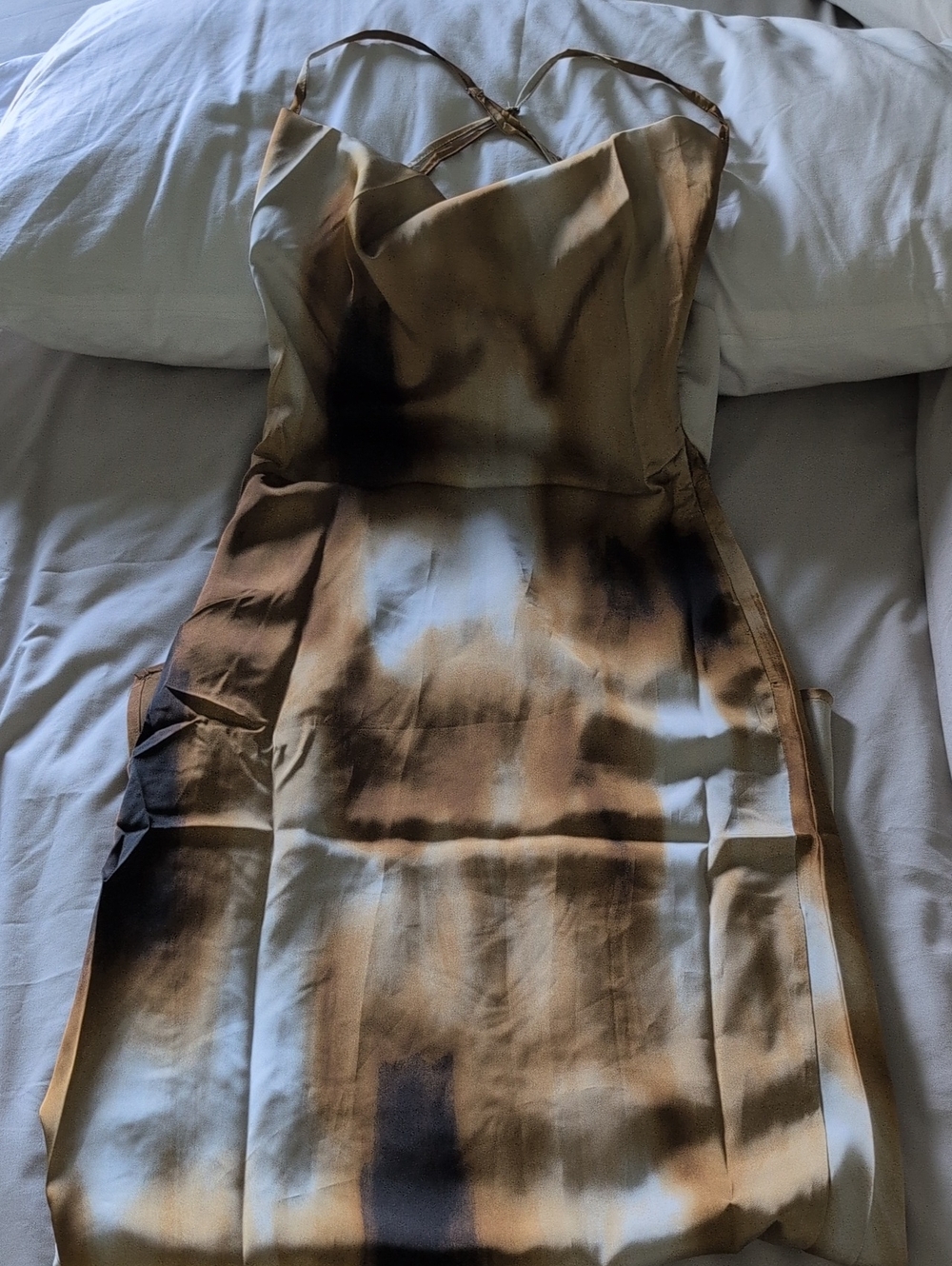 Backless Satin Slip Dress in Brown Tie-Dye